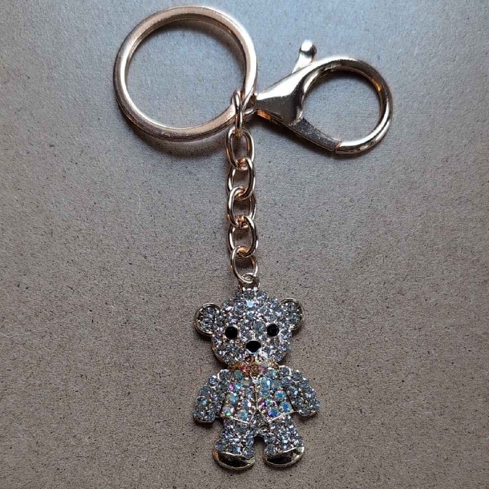 Gold and Silver Teddy Bear Keychain Bag Charm - Picture 4 of 9